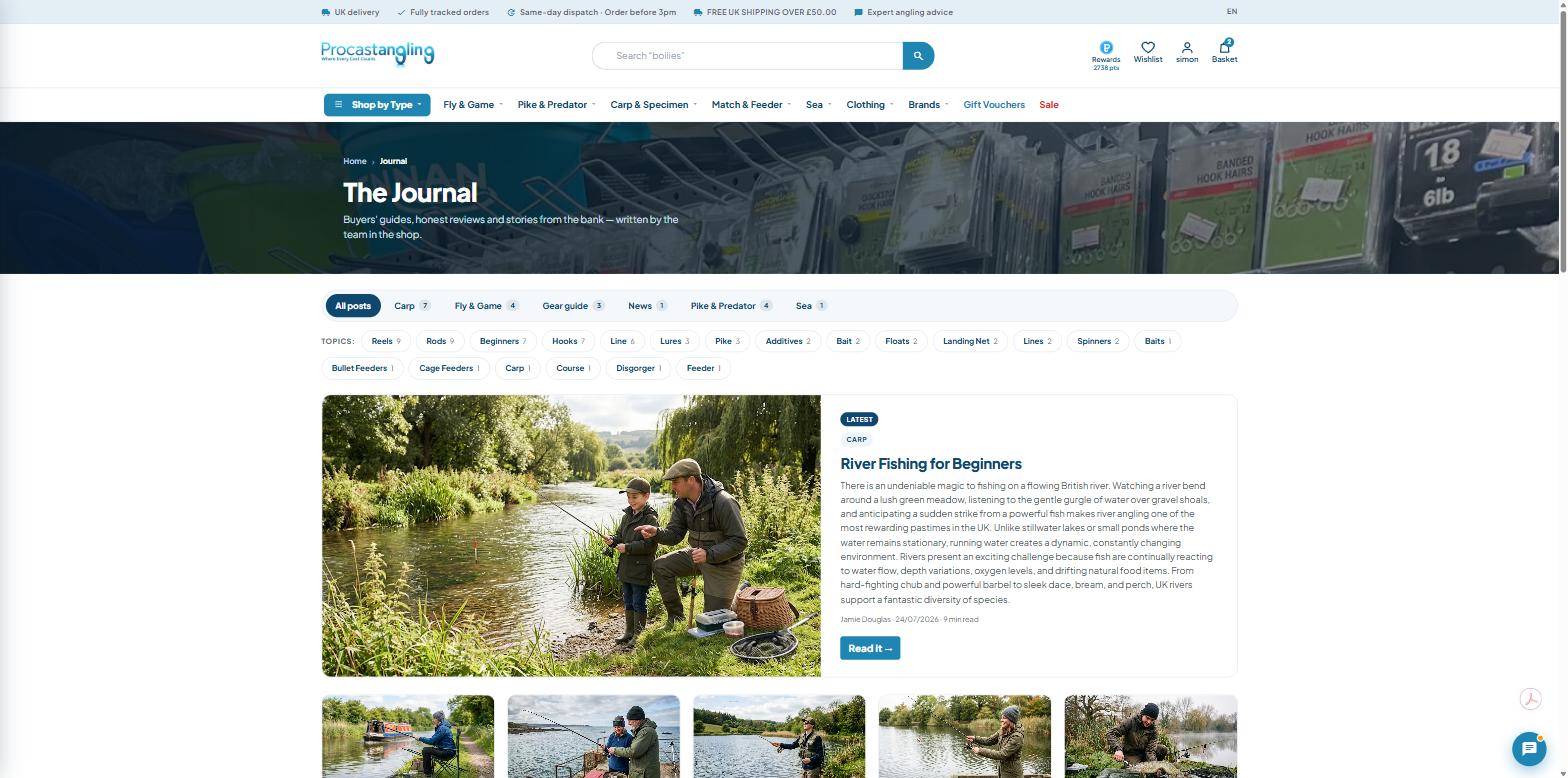 The Procastangling Journal listing buyers guides and reviews, filterable by discipline and topic