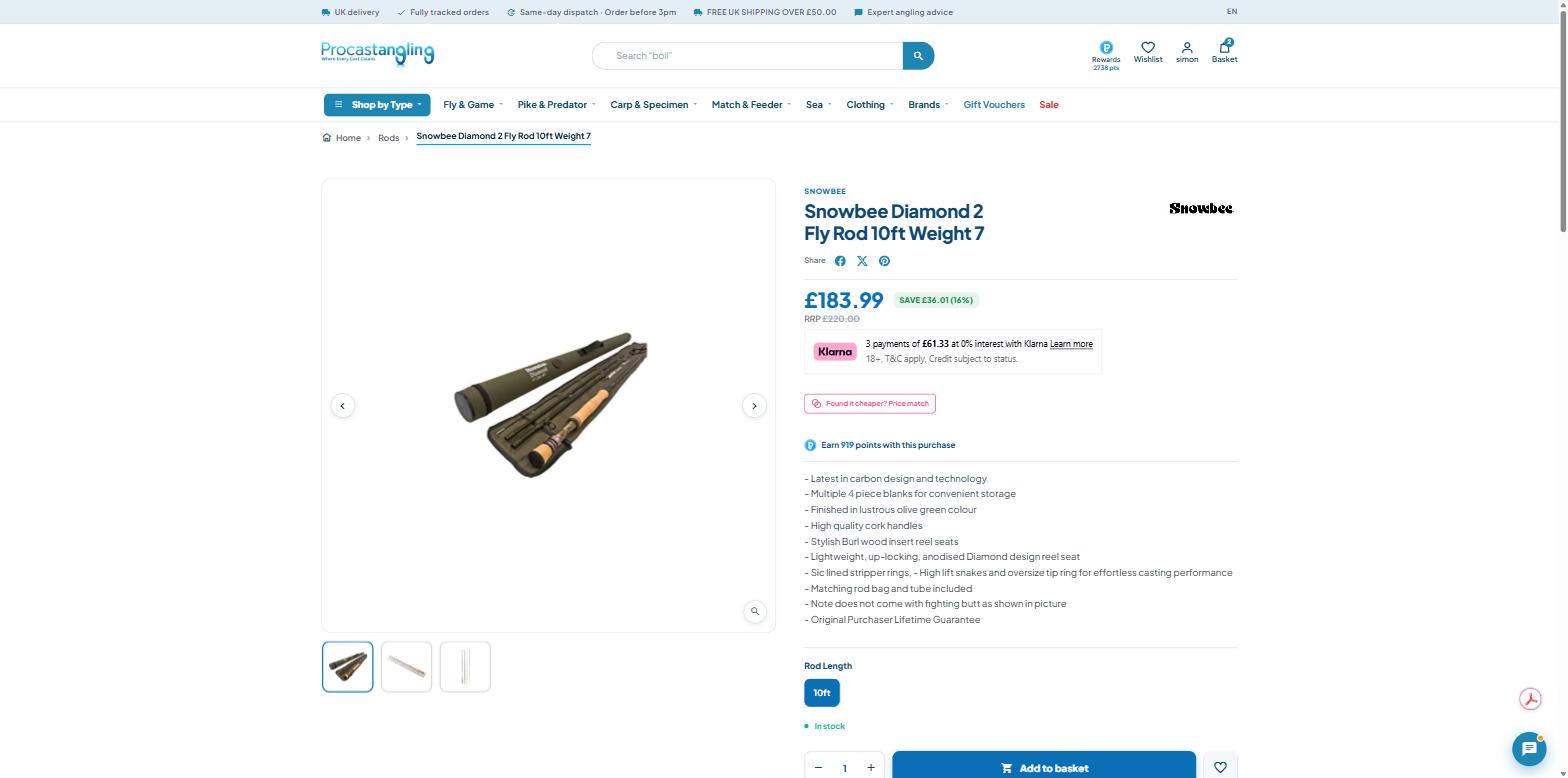 Procastangling product page showing RRP 220 pounds struck through and Save 36.01 pounds, 16 percent
